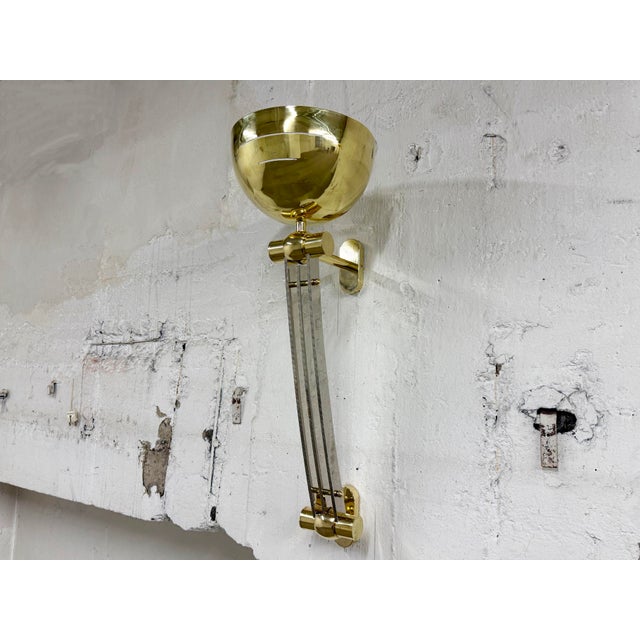 Large Art Deco Style Custom-Made Partially Chrome-Plated Wall Lamps in Brass, France, 1950s, Set of 2 For Sale - Image 4 of 7