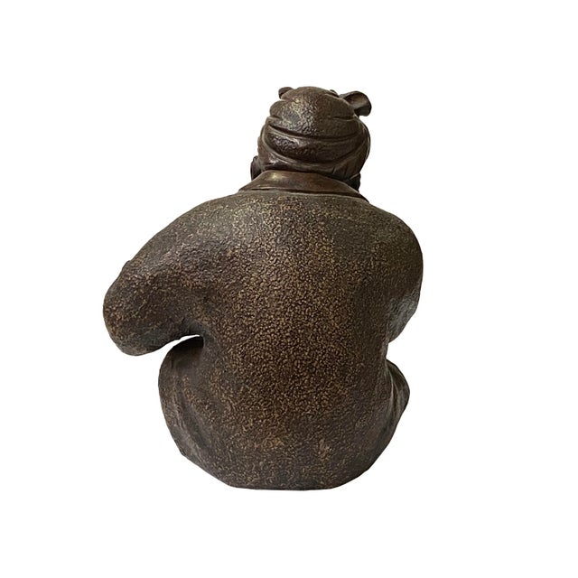 Chinese Distressed Brown Rough Marks Ceramic Clay Man Art Figure For Sale - Image 4 of 6