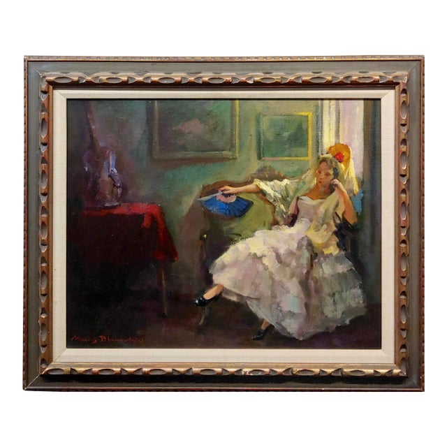 Marcos Blahove -Portrait of a Seated Spanish Maja - Oil Painting For Sale