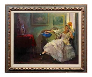 Marcos Blahove -Portrait of a Seated Spanish Maja - Oil Painting