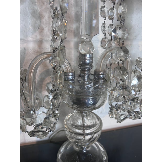 Pair of Vintage Crystal Girandoles/Chandelier Lamps For Sale - Image 10 of 12