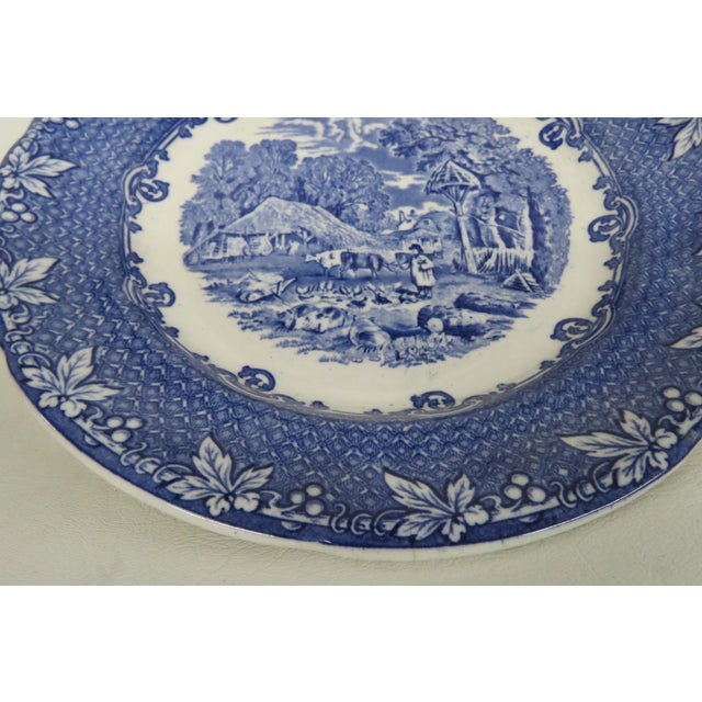 Early 20th Century George Jones England Farm Pattern Blue Transferware Plate 4663b For Sale - Image 5 of 9