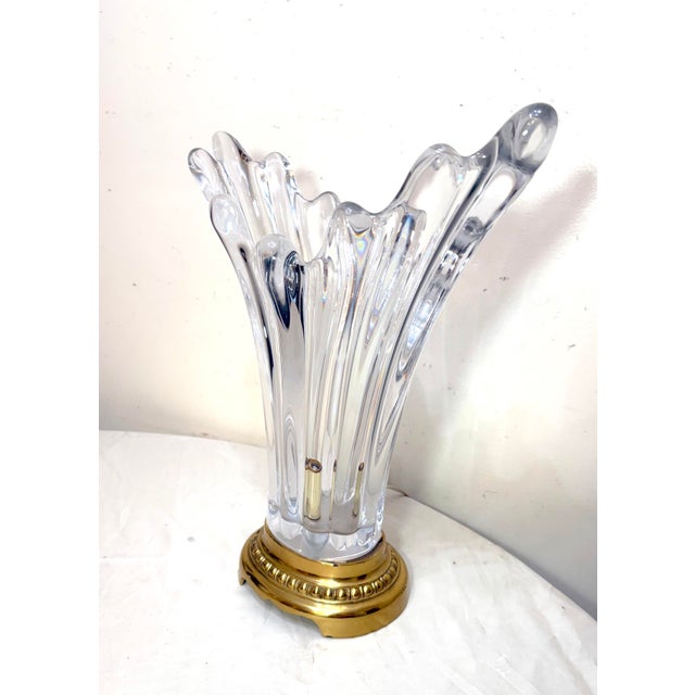Vintage French Hand Blown Clear Glass Crystal Brass Splash Electric Table Lamp For Sale - Image 12 of 12