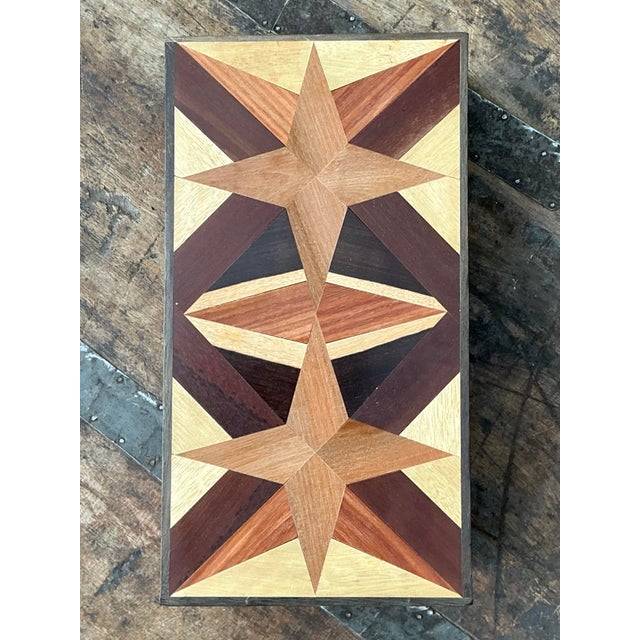 Vintage Marquetry Wooden Tan Star Box For Sale - Image 11 of 12
