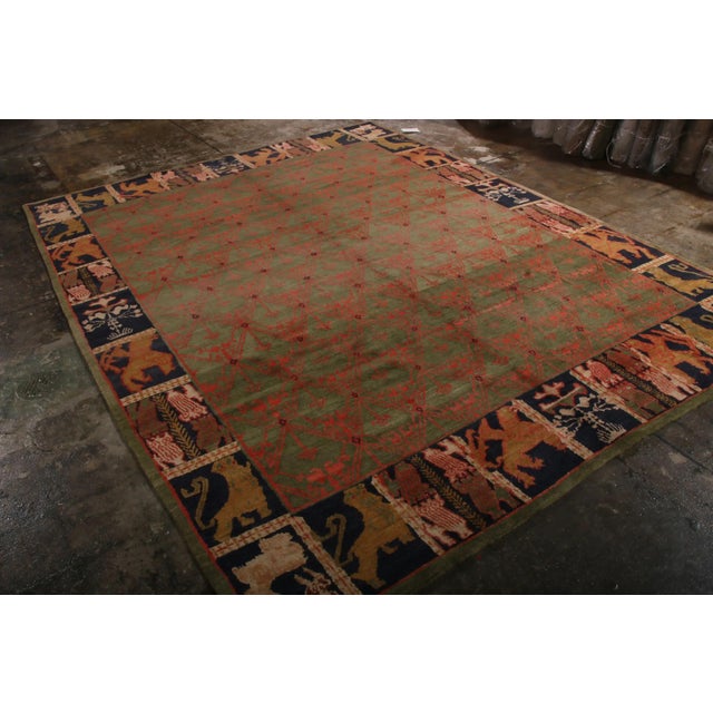Transitional European Style Rug, Green, Red and Blue, Floral, Pictorial Border by Rug & Kilim For Sale - Image 3 of 9