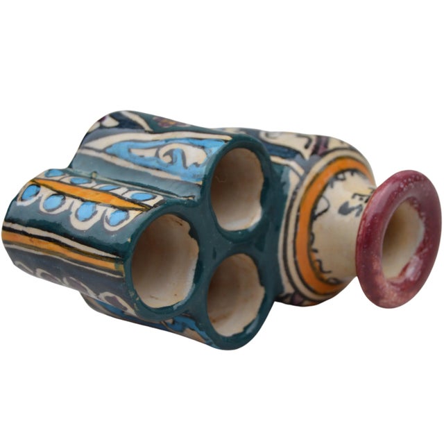 Mid 20th Century Moorish Colorful Ceramic Inkwell With Catchall For Sale In New York - Image 6 of 9