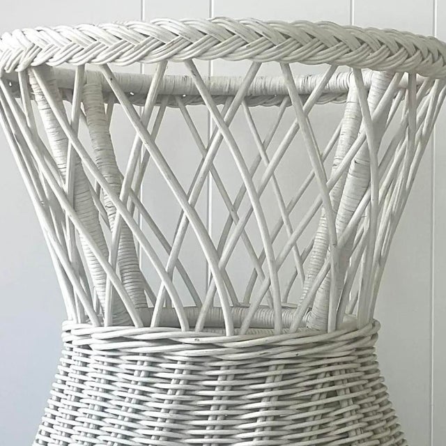 Wood Late 20th Century Vintage Coastal Rattan Dining Table Pedestal For Sale - Image 7 of 16
