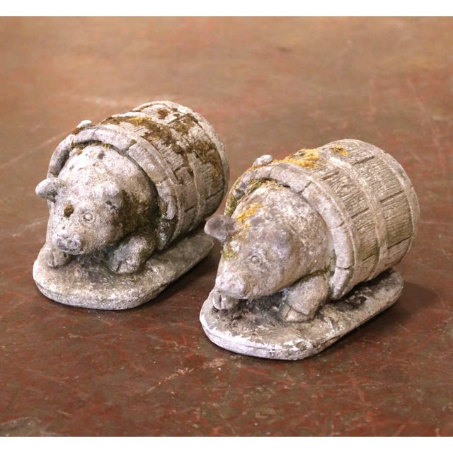 Late 19th Century Set of Two 19th Century French Weathered Concrete Pig Garden Sculptures For Sale - Image 5 of 11
