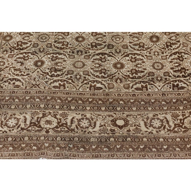 Brown Antique Persian Tabriz Botanic Handmade Wool Carpet For Sale - Image 8 of 9