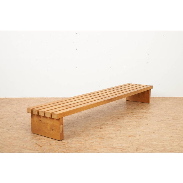 Wooden Bench with Legs and Slats in Oak, 1970s, in Good conditions. Designed 1970 to 1979