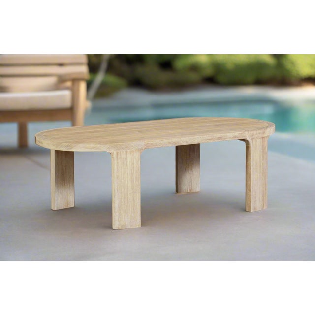 White Eclipse Outdoor Solid Teak Wood Natural Look Coffee Table For Sale - Image 8 of 8