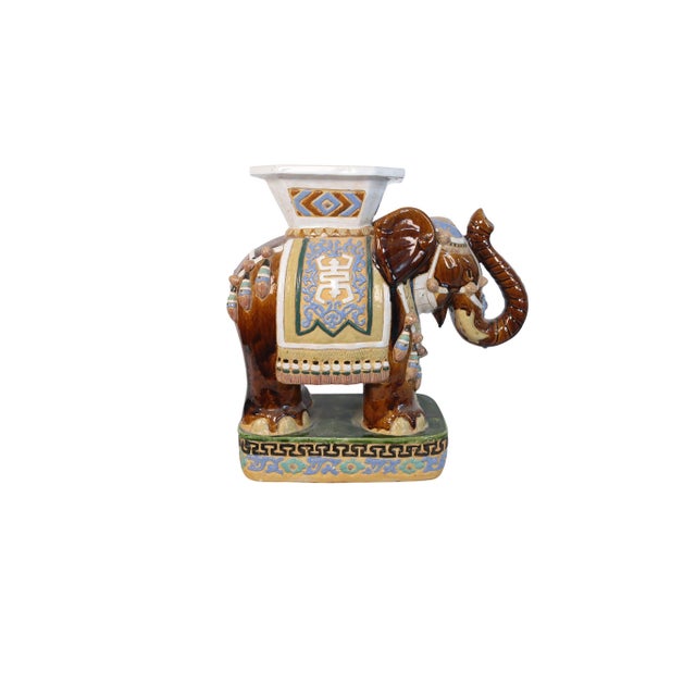 Mid 20th Century Ceramic Asian Brown and Gold Elephant Garden Stool For Sale - Image 9 of 18