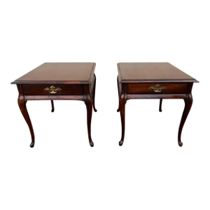Pair of Vintage Queen Anne Style Solid Cherry Nightstands By Brandt Co