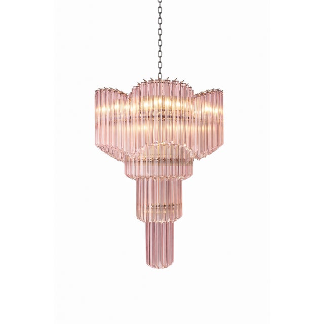 2010s Murano Glass Sputnik Pink Quadriedro Spyral Italian Chandelier in Decò Style For Sale - Image 5 of 6