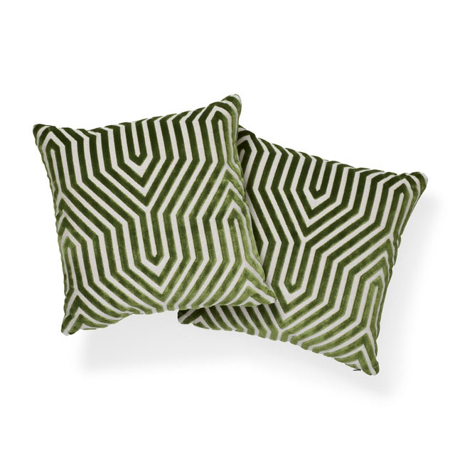 This pillow features Vanderbilt Velvet by Mary McDonald for Schumacher with a Knife Edge finish. A large-scale, linear...