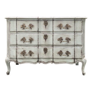 Vintage Louis XV French Rustic Commode Chest - Newly Hand Painted in Gustavian Blue For Sale