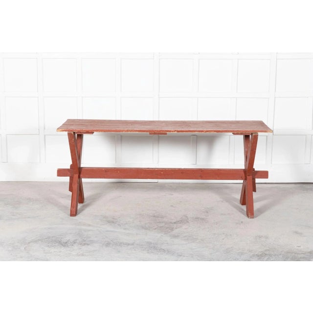 19th century French gypsy trestle table. Circa 1890. Measures: W 183 x D 61 x H 78cm.