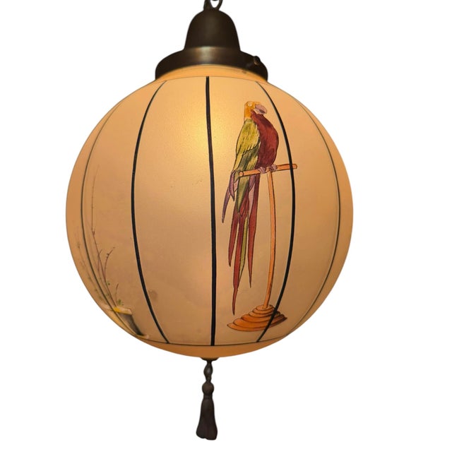 Antique Macaw Painted Art Glass Globe For Sale - Image 4 of 10