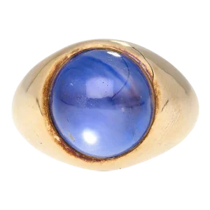 13.83 Carat No Heat Sri Lanka Blue Star Sapphire Solitaire Bezel 18K Men's Ring, Size 7.5