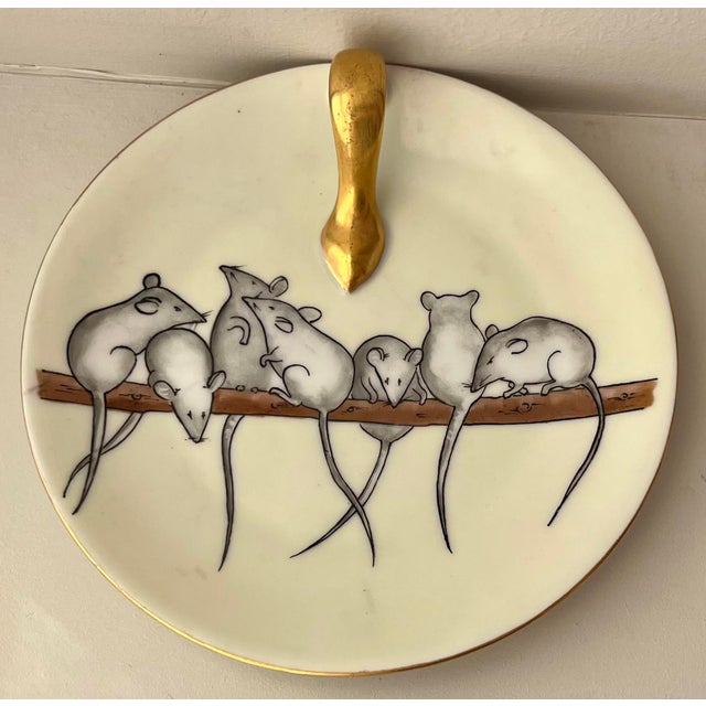 1920s Antique Early 20th Century Arts & Crafts J & C Bavaria Porcelain Lemon Server Dish With Hand Painted Mice by Hecklin Studio Mpls. Circa 1920 For Sale - Image 5 of 9