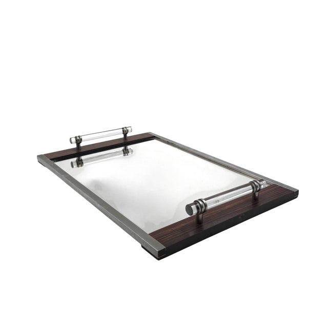 Wood Modernist Mirrored Tray, in the Manner of Jacques Adnet France 1940 /1950 For Sale - Image 7 of 13