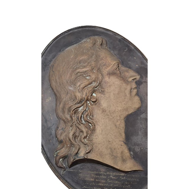 Vintage German Portrait Bas-Relief in Dark Brown Bronze, 1933 For Sale - Image 15 of 15