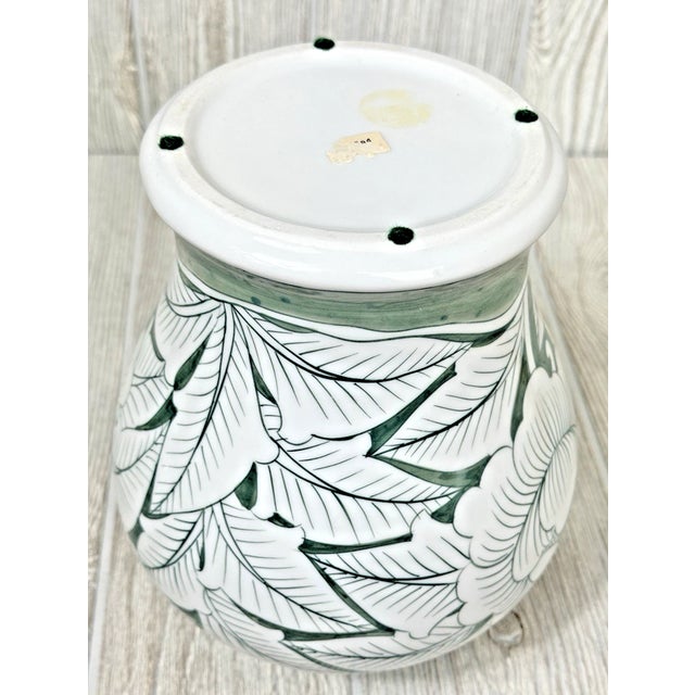 Ceramic Vintage Chinoiserie Sage Green White Lotus Flower Lidded Ginger Jar For Sale - Image 7 of 7