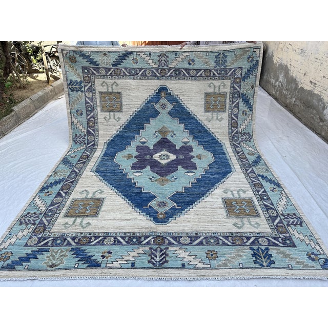 Aqua & Blue Anatolian Medallion Rug 8x10 For Sale - Image 9 of 10