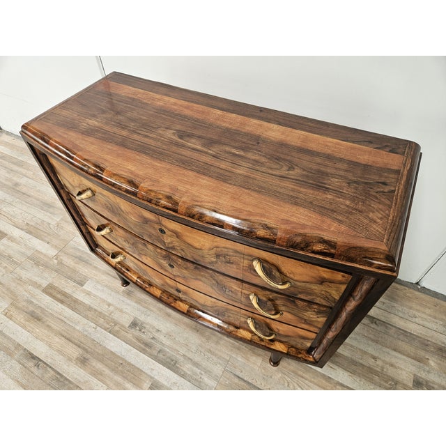 1940s Vintage Art Deco Chest of Drawers in Walnut Burl with Three Drawers, 1940 For Sale - Image 5 of 18