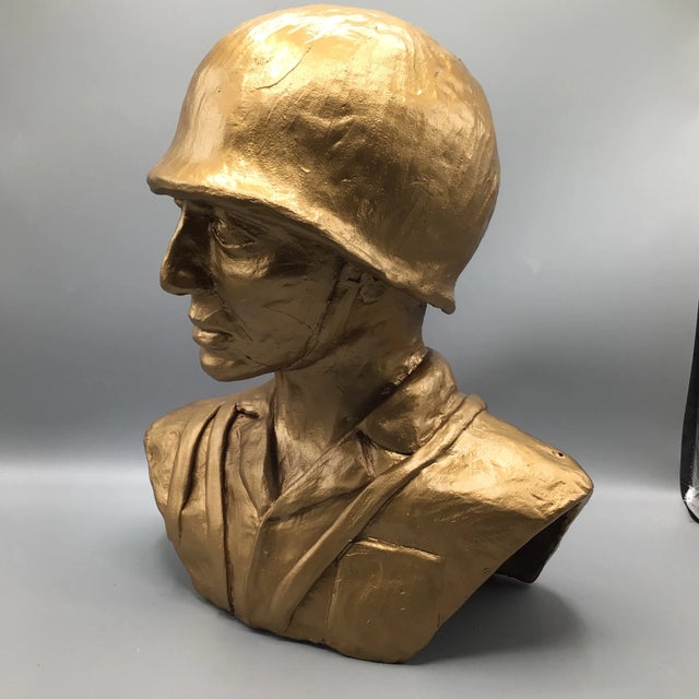 American Male Military Bust Hand Molded Gold Finish For Sale - Image 3 of 12