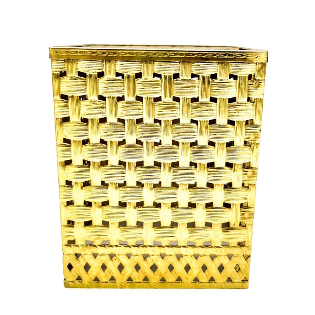 Metal Vintage Ormolu Gold-Tone Metal Basketweave Tissue Box Cover – Hollywood Regency / Italian For Sale - Image 7 of 8