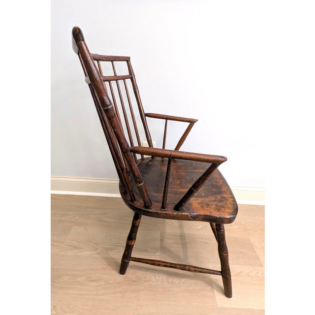 Traditional Late 18th Century Windsor Arm Chair Plank Seat Fan-Back New England For Sale - Image 3 of 18