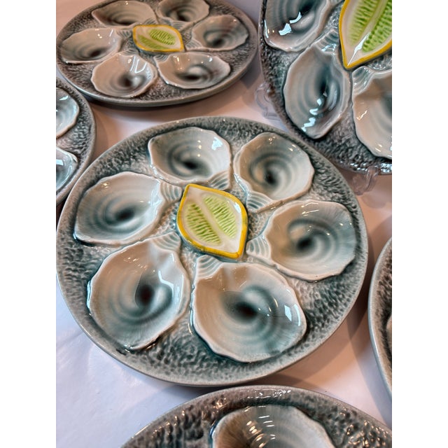Vintage Italian Majolica Oyster Plates With Lemon Centers For Sale - Image 4 of 5
