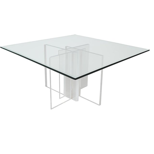 Jeffrey Bigelow PostModern Attributed to Jeffrey Bigelow 1990s Square Beveled Glass Dining Table With Lucite Base For Sale - Image 4 of 8