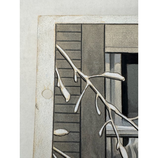 Original. Signed Graphite Illustration of Children Watching Birds at a Snowy Window, 10.5 × 8 In. For Sale - Image 4 of 5