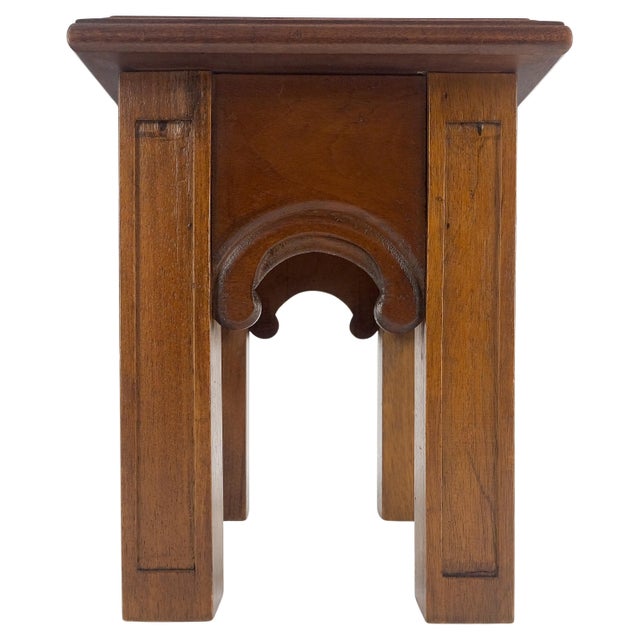 Heavy Solid Mahogany Custom Wood Milling Arts & Crafts 1970s Side End Table Stool MINT
