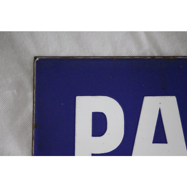 Blue and White Enamel Metal Traffic Sign, 1950s For Sale - Image 4 of 17