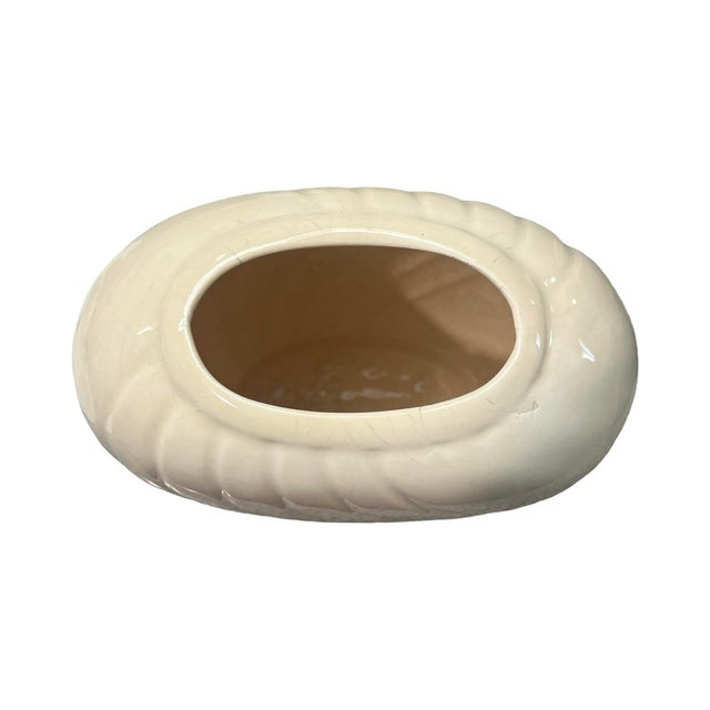 Vintage Postmodern 1980s Beige Ceramic Wave Vase Art Deco For Sale - Image 4 of 7