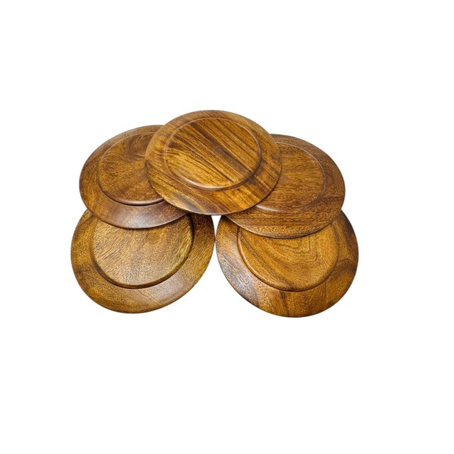 2010s Hand-Turned Acacia Wood Charger Plates - Set of 5 For Sale - Image 9 of 10