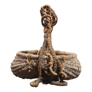 Large Vintage Surrealist Folk Art Buttocks Basket With Driftwood and Yarn Handle