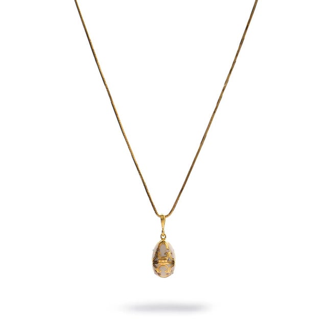 Lucky Clover White Enamel Egg Gold Necklace For Sale - Image 12 of 12