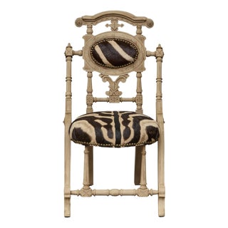 English 1880s Aesthetic Movement Carved Oak Chair with Zebra Upholstery For Sale