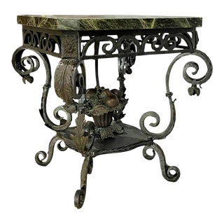 Vintage Italian Baroque Marble Top Wrought Iron Side Table For Sale