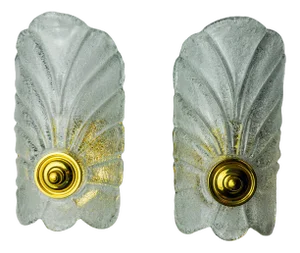 Frosted Leaf Sconces in Murano Glass, Italy, 1970, Set of 2