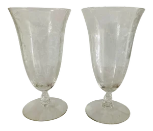 Antique Organic Vine Etched Water Glasses Delicate - a Pair