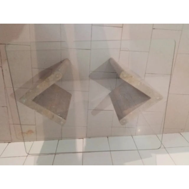 1980s Coffee Table with Travertine Base & Glass Top, 1980s For Sale - Image 5 of 6