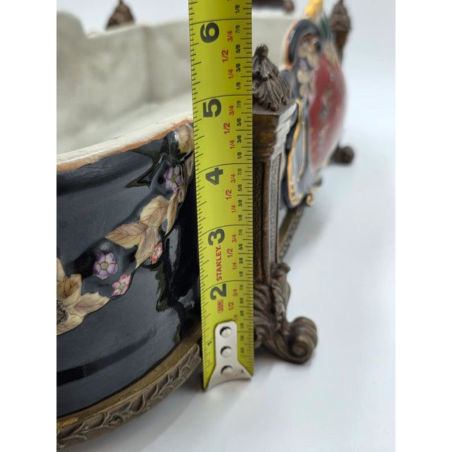 Antique XL Castilian Porcelain Bronze Bowl Centerpiece Clawfoot Floral Victorian For Sale - Image 13 of 15