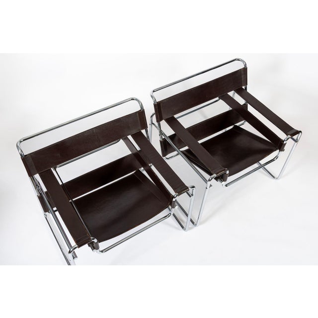 1960s Mid Century Dark Brown Leather Wassily Arm Chairs by Marcel Breuer for Knoll, Signed, 1960s For Sale - Image 5 of 13
