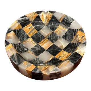 Vintage Italian Checkered Pink Marble Ashtray / Catchall, 1960s For Sale