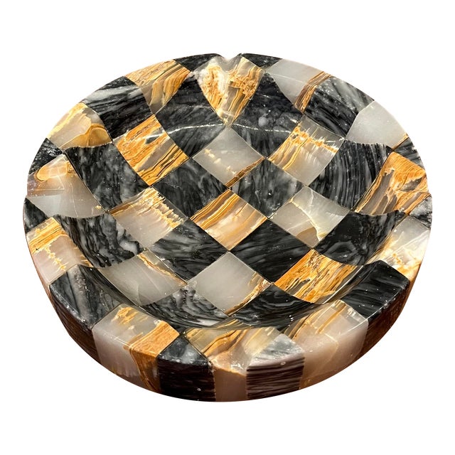 Vintage Italian Checkered Pink Marble Ashtray / Catchall, 1960s For Sale
